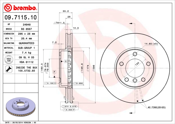 A.B.S. 09.7115.10 BREMBO Bremsscheibe