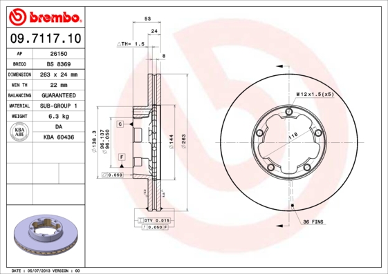 A.B.S. 09.7117.10 BREMBO Bremsscheibe