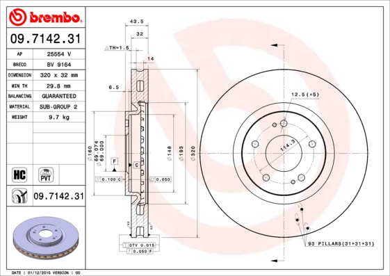 A.B.S. 09.7142.31 BREMBO COATED DISC LINE Bremsscheibe