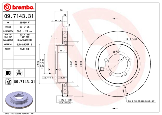 A.B.S. 09.7143.31 BREMBO COATED DISC LINE Bremsscheibe