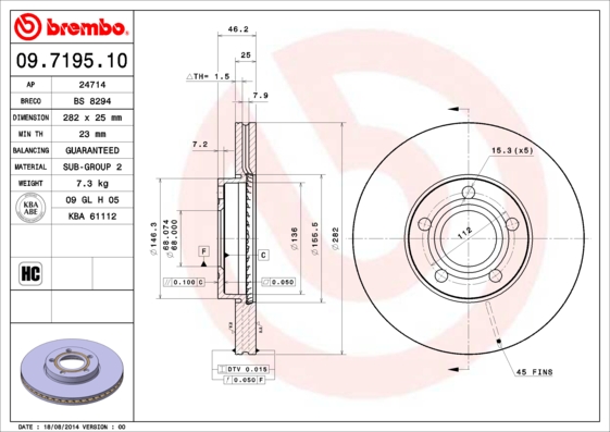 A.B.S. 09.7195.10 BREMBO Bremsscheibe