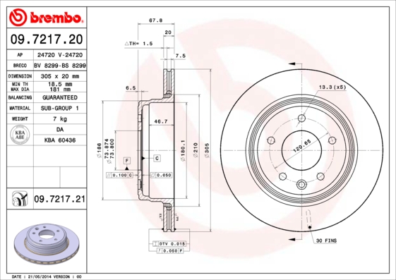 A.B.S. 09.7217.21 BREMBO COATED DISC LINE Bremsscheibe