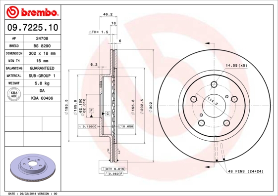 A.B.S. 09.7225.10 BREMBO Bremsscheibe