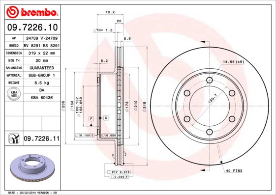 A.B.S. 09.7226.11 BREMBO COATED DISC LINE Bremsscheibe