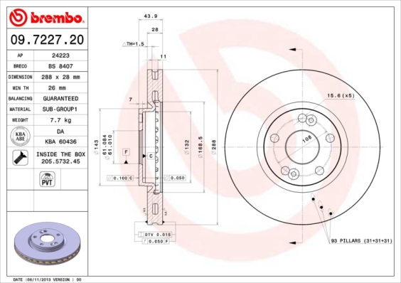 A.B.S. 09.7227.20 BREMBO Bremsscheibe