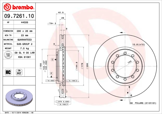 A.B.S. 09.7261.10 BREMBO Bremsscheibe