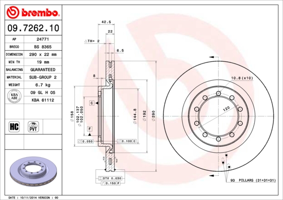 A.B.S. 09.7262.10 BREMBO Bremsscheibe