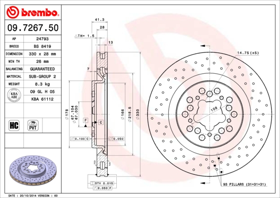 A.B.S. 09.7267.50 BREMBO Bremsscheibe