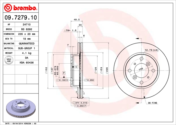 A.B.S. 09.7279.10 BREMBO Bremsscheibe