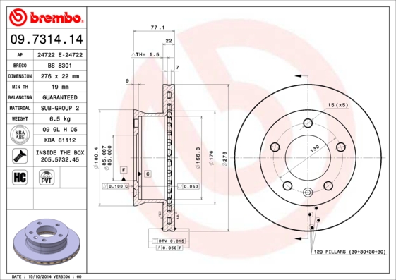 A.B.S. 09.7314.14 BREMBO Bremsscheibe