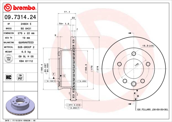 A.B.S. 09.7314.24 BREMBO Bremsscheibe