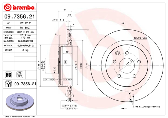 A.B.S. 09.7356.21 BREMBO COATED DISC LINE Bremsscheibe