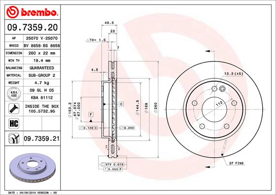 A.B.S. 09.7359.21 BREMBO COATED DISC LINE Bremsscheibe