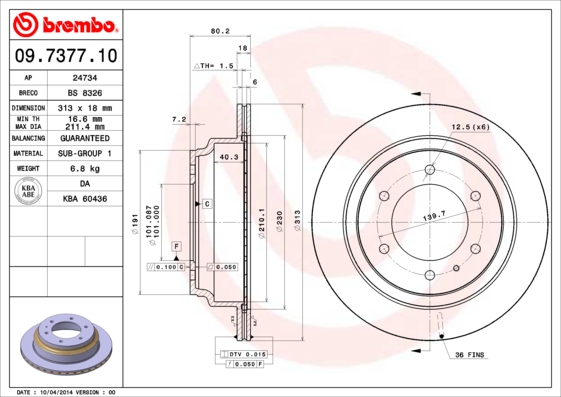 A.B.S. 09.7377.10 BREMBO Bremsscheibe
