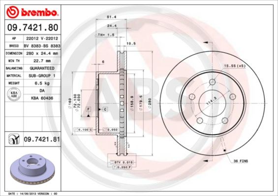 A.B.S. 09.7421.81 Bremsscheibe