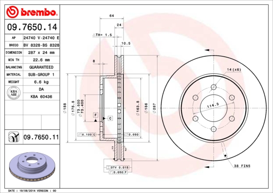 A.B.S. 09.7650.11 BREMBO COATED DISC LINE Bremsscheibe