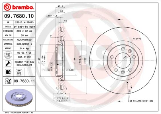 A.B.S. 09.7680.11 Bremsscheibe