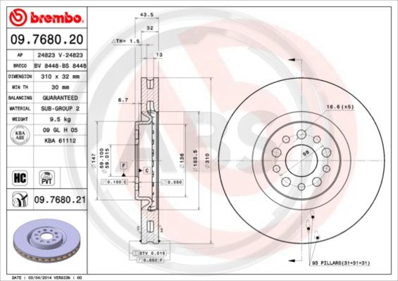 A.B.S. 09.7680.21 Bremsscheibe