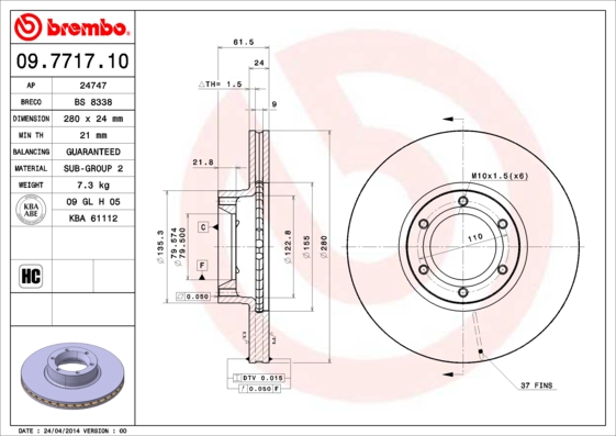 A.B.S. 09.7717.10 BREMBO Bremsscheibe