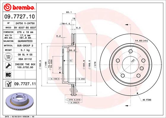 A.B.S. 09.7727.11 BREMBO COATED DISC LINE Bremsscheibe