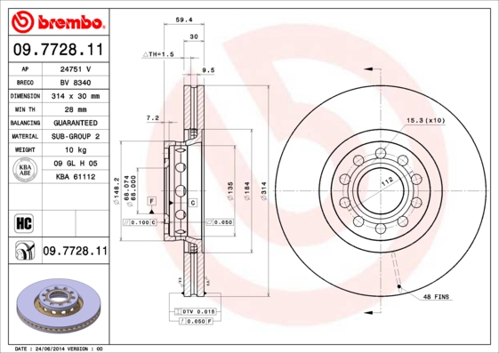 A.B.S. 09.7728.11 BREMBO COATED DISC LINE Bremsscheibe