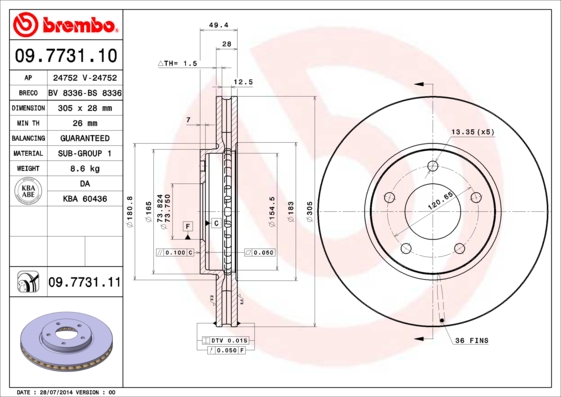 A.B.S. 09.7731.11 BREMBO COATED DISC LINE Bremsscheibe
