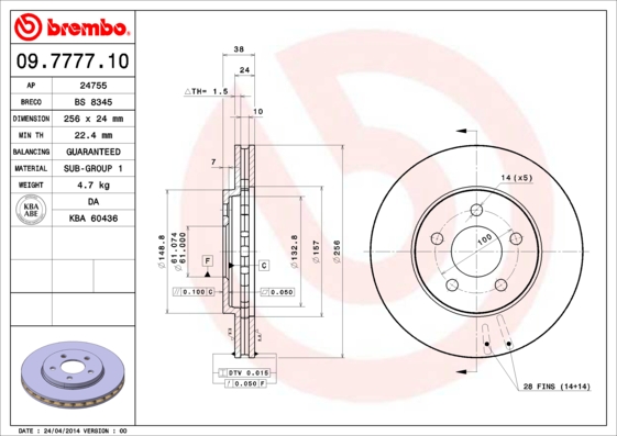 A.B.S. 09.7777.10 BREMBO Bremsscheibe