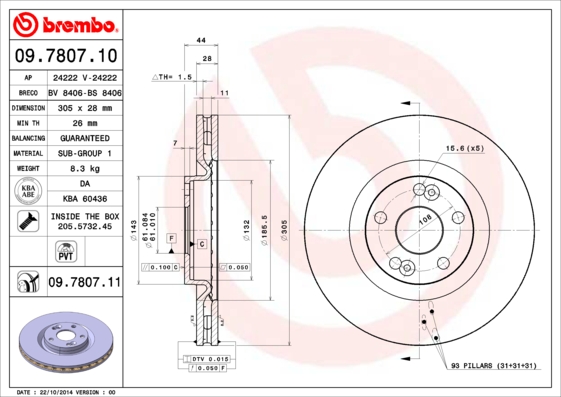 A.B.S. 09.7807.11 BREMBO COATED DISC LINE Bremsscheibe