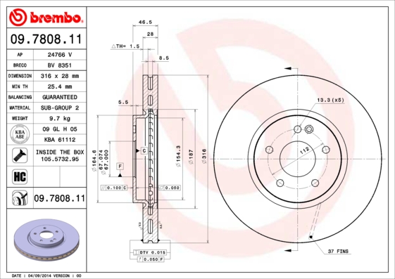 A.B.S. 09.7808.11 BREMBO COATED DISC LINE Bremsscheibe