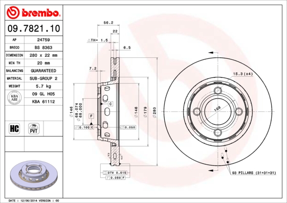 A.B.S. 09.7821.10 BREMBO Bremsscheibe