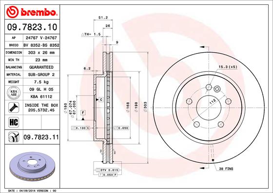 A.B.S. 09.7823.11 BREMBO COATED DISC LINE Bremsscheibe