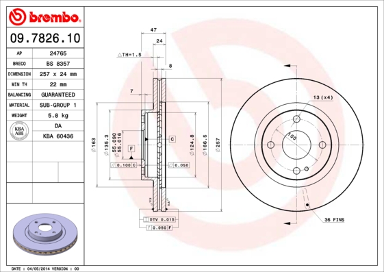 A.B.S. 09.7826.10 BREMBO Bremsscheibe