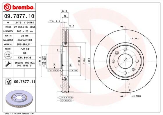 A.B.S. 09.7877.11 BREMBO COATED DISC LINE Bremsscheibe
