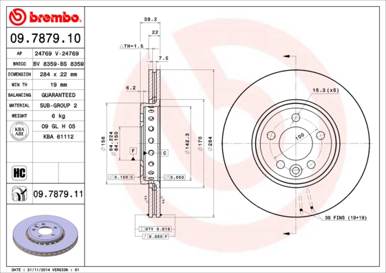 A.B.S. 09.7879.11 BREMBO COATED DISC LINE Bremsscheibe