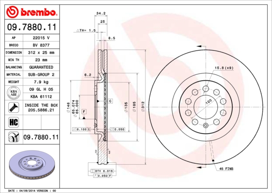 A.B.S. 09.7880.11 BREMBO COATED DISC LINE Bremsscheibe