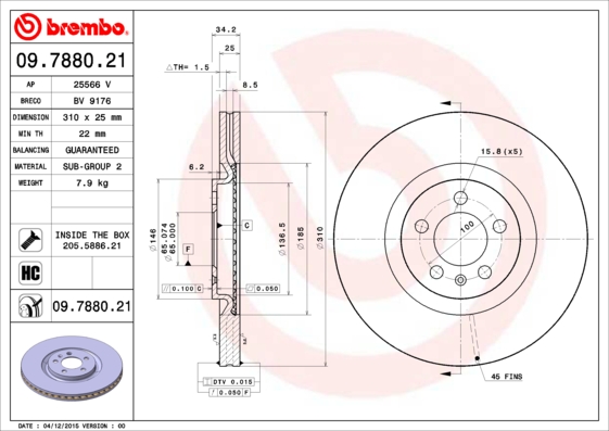 A.B.S. 09.7880.21 BREMBO COATED DISC LINE Bremsscheibe