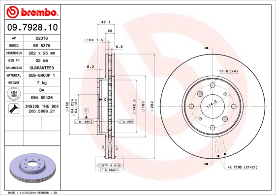 A.B.S. 09.7928.10 BREMBO Bremsscheibe