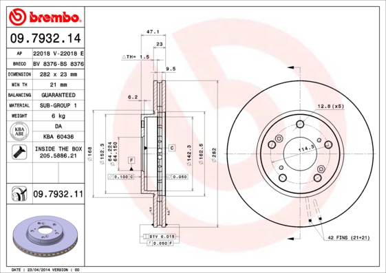 A.B.S. 09.7932.11 BREMBO COATED DISC LINE Bremsscheibe