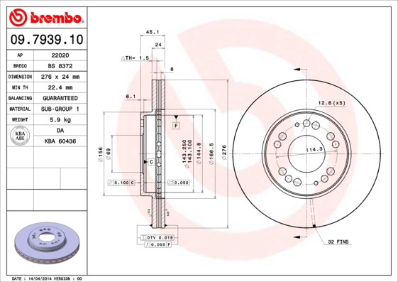 A.B.S. 09.7939.10 BREMBO Bremsscheibe