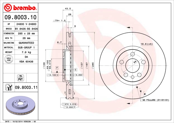 A.B.S. 09.8003.11 BREMBO COATED DISC LINE Bremsscheibe