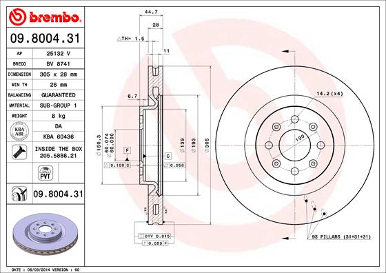 A.B.S. 09.8004.31 BREMBO COATED DISC LINE Bremsscheibe