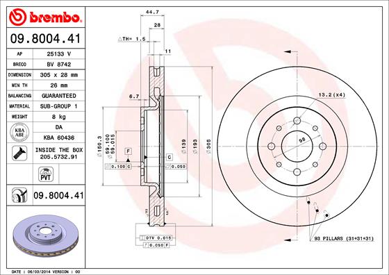 A.B.S. 09.8004.41 BREMBO COATED DISC LINE Bremsscheibe