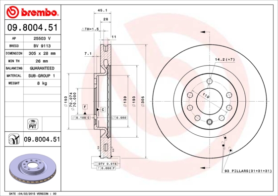 A.B.S. 09.8004.51 BREMBO COATED DISC LINE Bremsscheibe