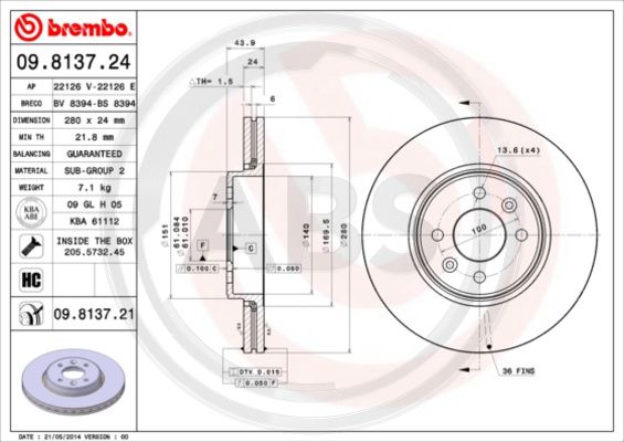 A.B.S. 09.8137.21 Bremsscheibe