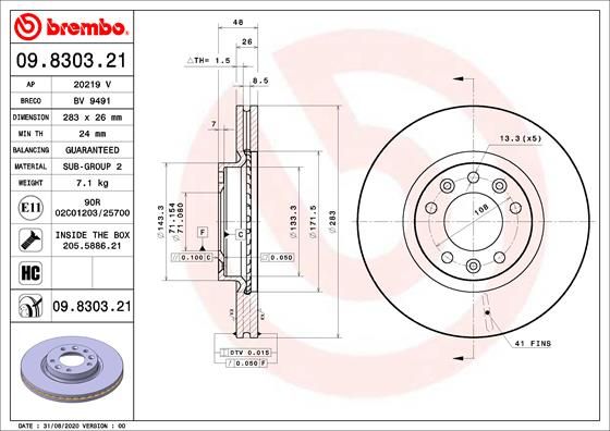 A.B.S. 09.8303.21 BREMBO Bremsscheibe