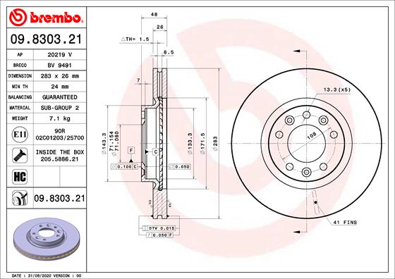 A.B.S. 09.8303.21 BREMBO Bremsscheibe