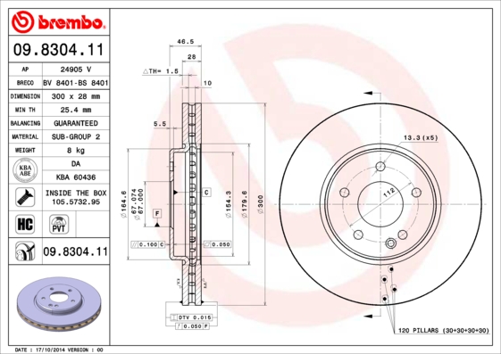 A.B.S. 09.8304.11 BREMBO COATED DISC LINE Bremsscheibe