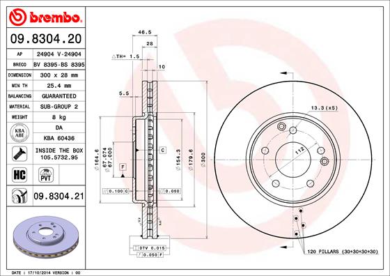 A.B.S. 09.8304.21 BREMBO COATED DISC LINE Bremsscheibe
