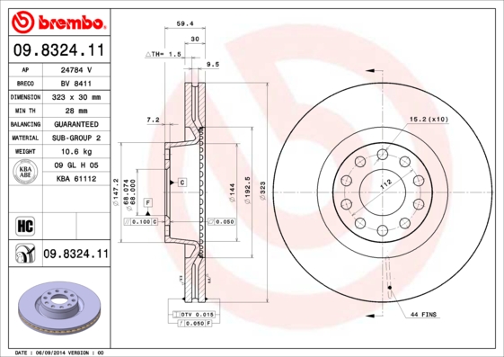 A.B.S. 09.8324.11 BREMBO COATED DISC LINE Bremsscheibe