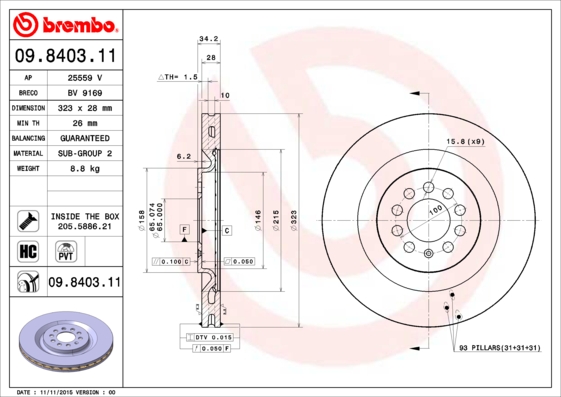 A.B.S. 09.8403.11 BREMBO COATED DISC LINE Bremsscheibe